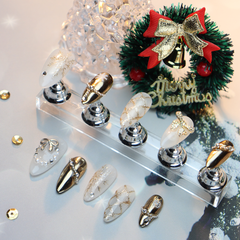 "Golden Winter Elegance" Christmas White and Gold Almond Shape