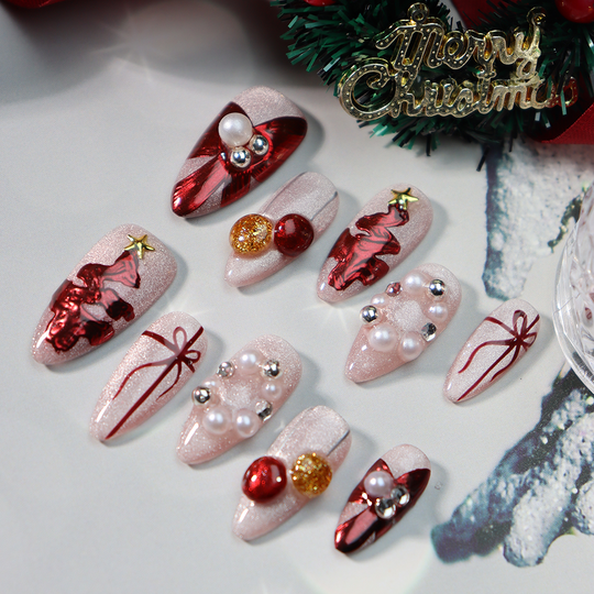"Holiday Spirit" Christmas Pink Almond Shape