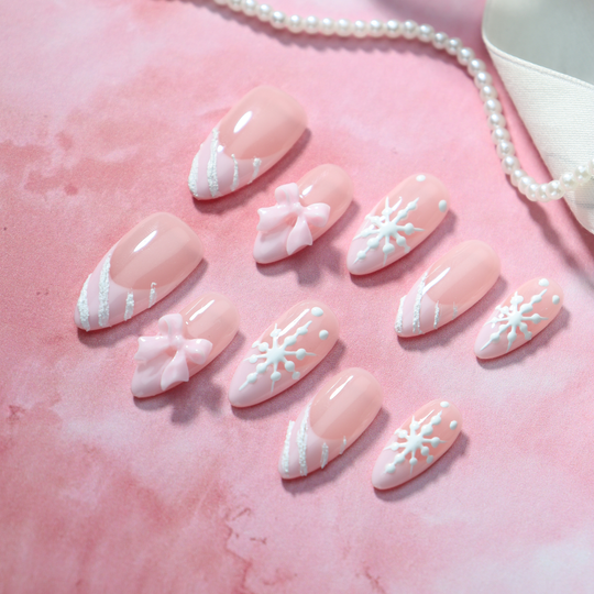 "Winter Whispers" Christmas Pink Almond Shape